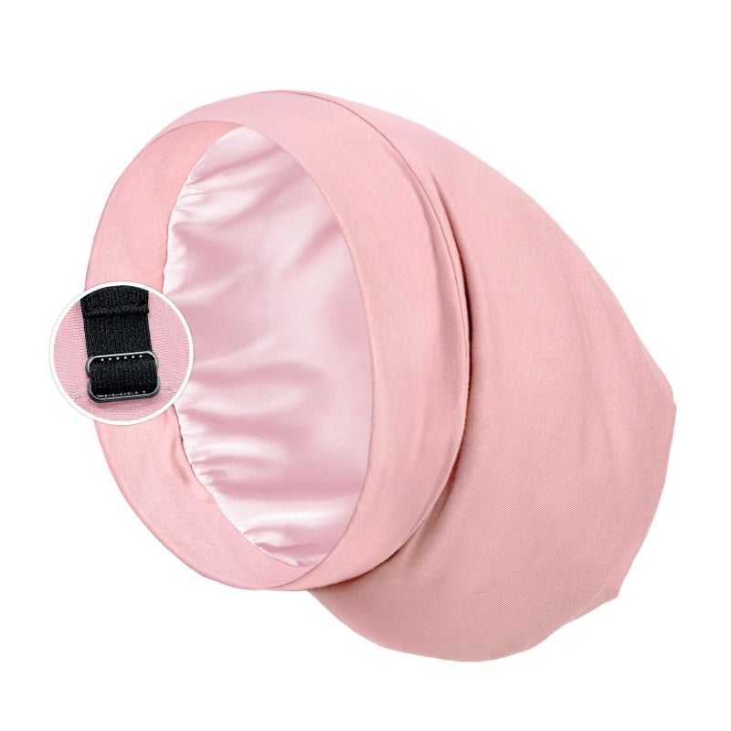 PARISBELLA Satin Lined Sleep Cap Bonnet for Curly Hair and Braids  Stay On All Night Hair Wrap with Adjustable Strap for Women and Men  Pink  Pack of 1 - Image 1